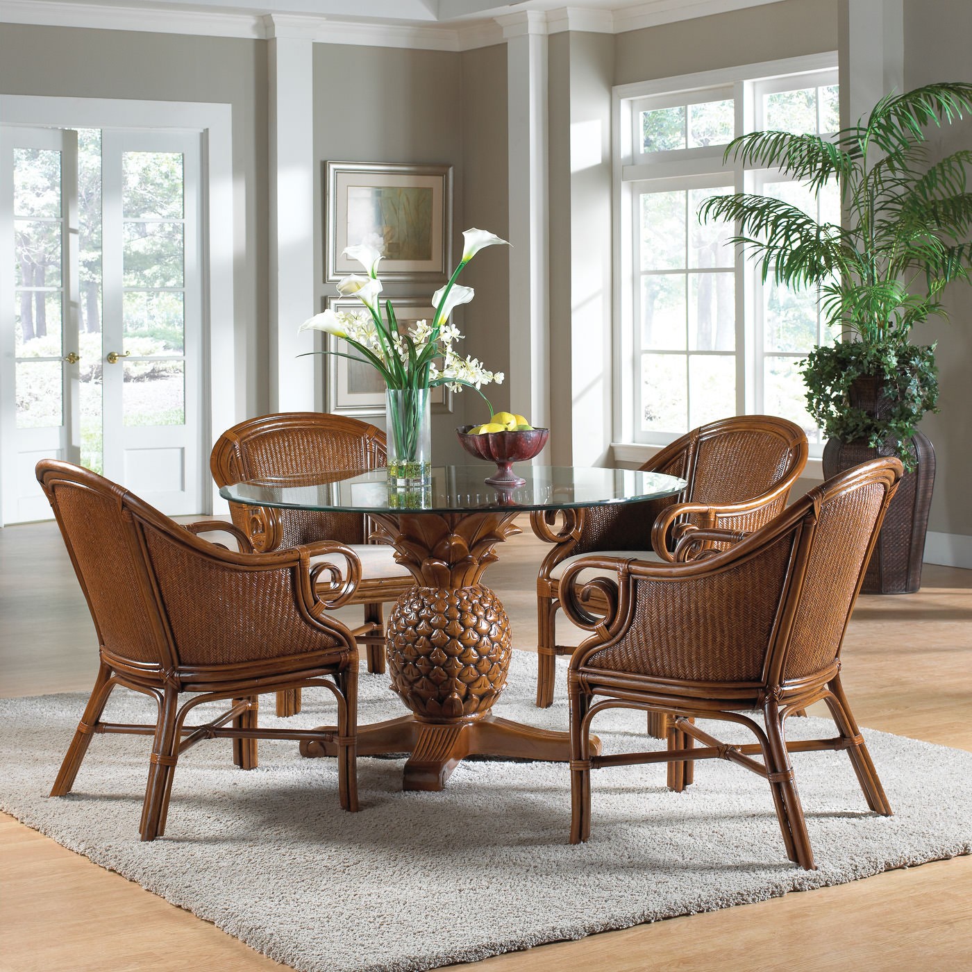 Ocean Reef Indoor 5 PC Rattan & Wicker Dining Set with cushions as shown