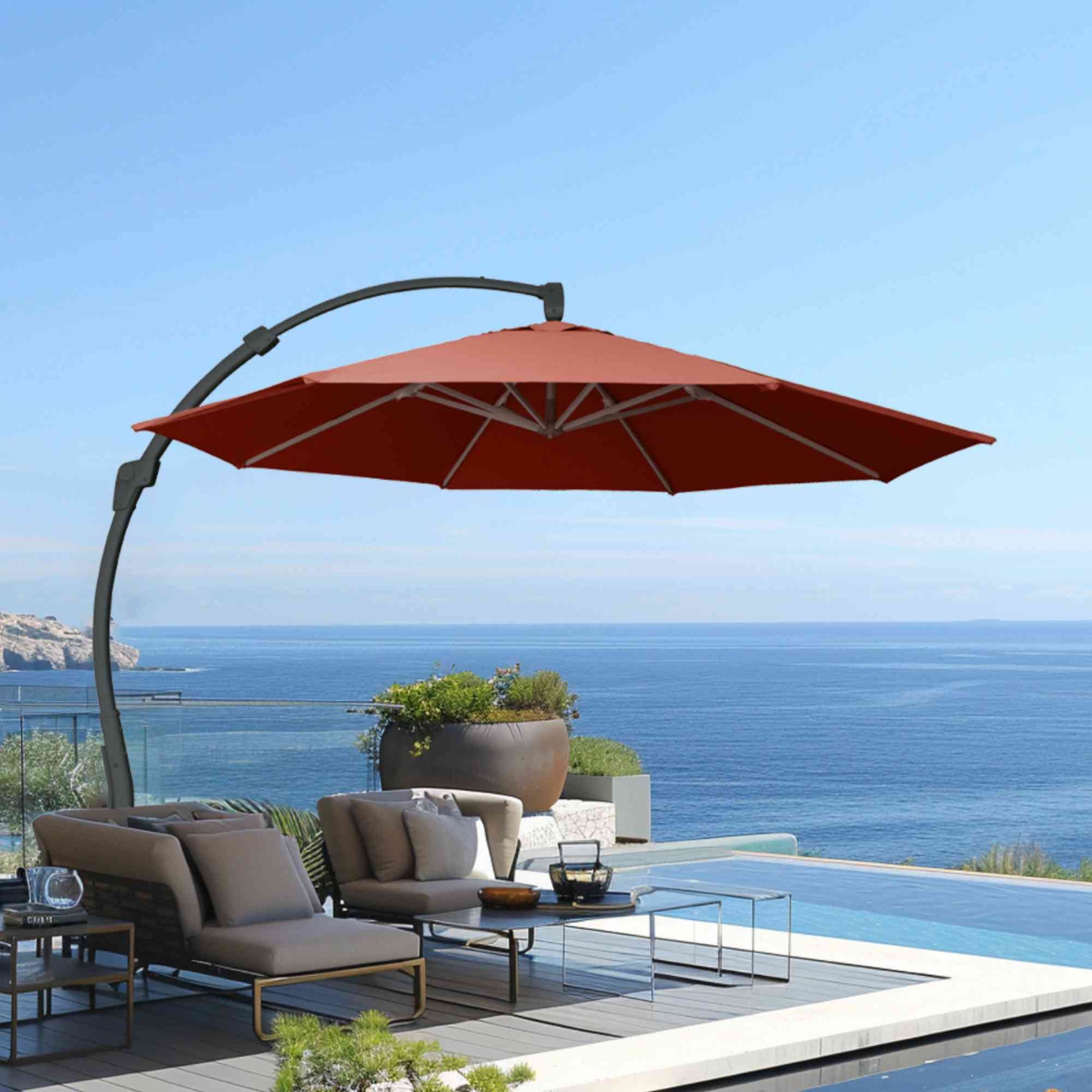 auburn tigers patio umbrella Panama Jack 11.5 ft Cantilever Sunbrella Terracotta 360 Umbrella w/Movable Base