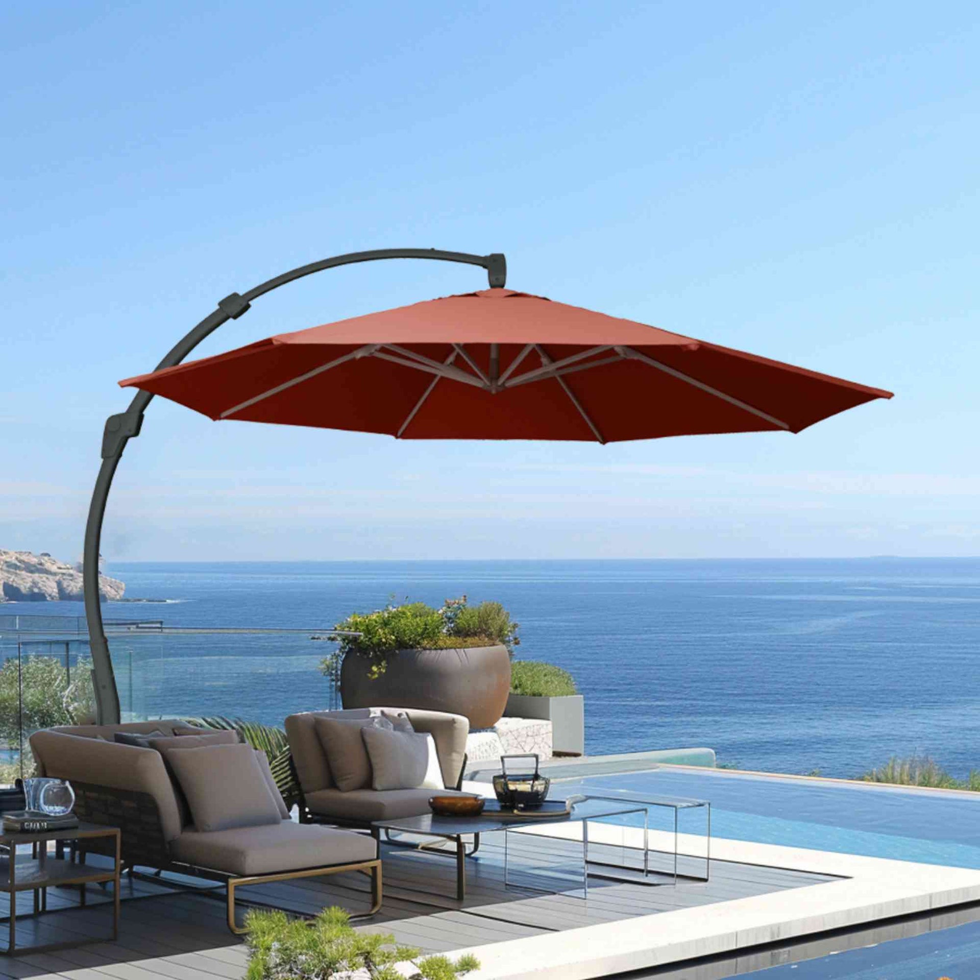 7.5 terracotta patio umbrella Panama Jack 11.5 ft Cantilever Sunbrella Terracotta 360 Umbrella w/Movable Base